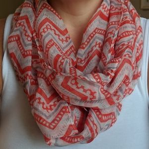 4/$15! Coral, White and Gray Infinity Light Scarf